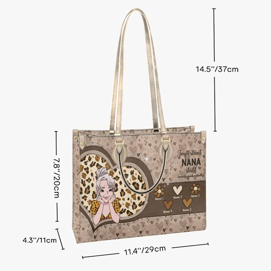 Important Nana Stuff - Personalized Mother's Day Grandma Leather Handbag