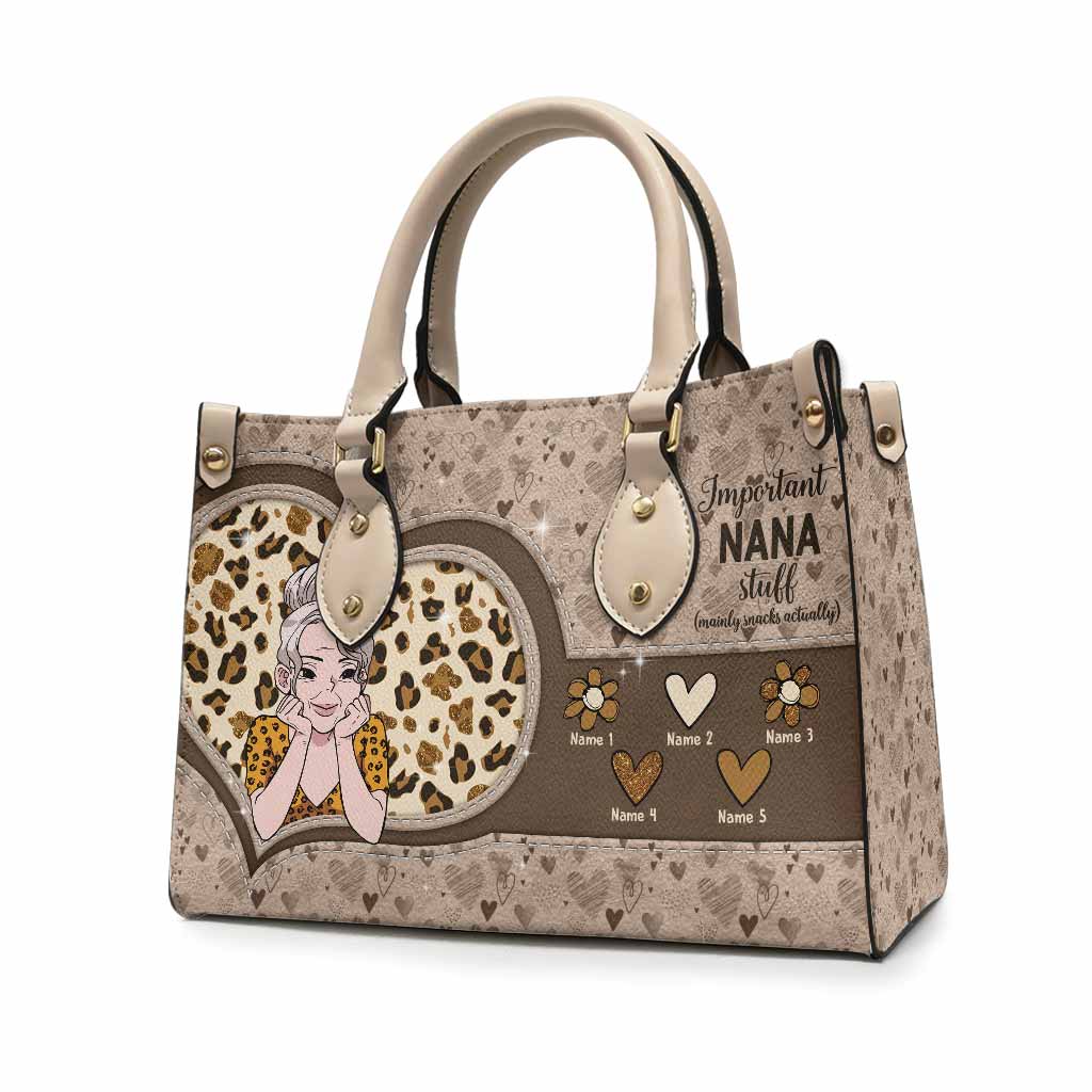 Important Nana Stuff - Personalized Mother's Day Grandma Leather Handbag