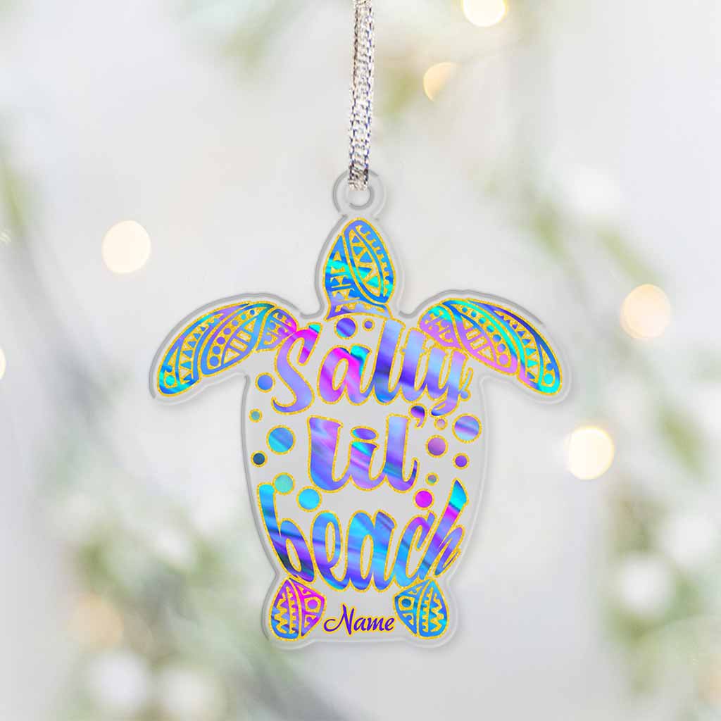 Salty Lil' Beach - Personalized Turtle Transparent Ornament