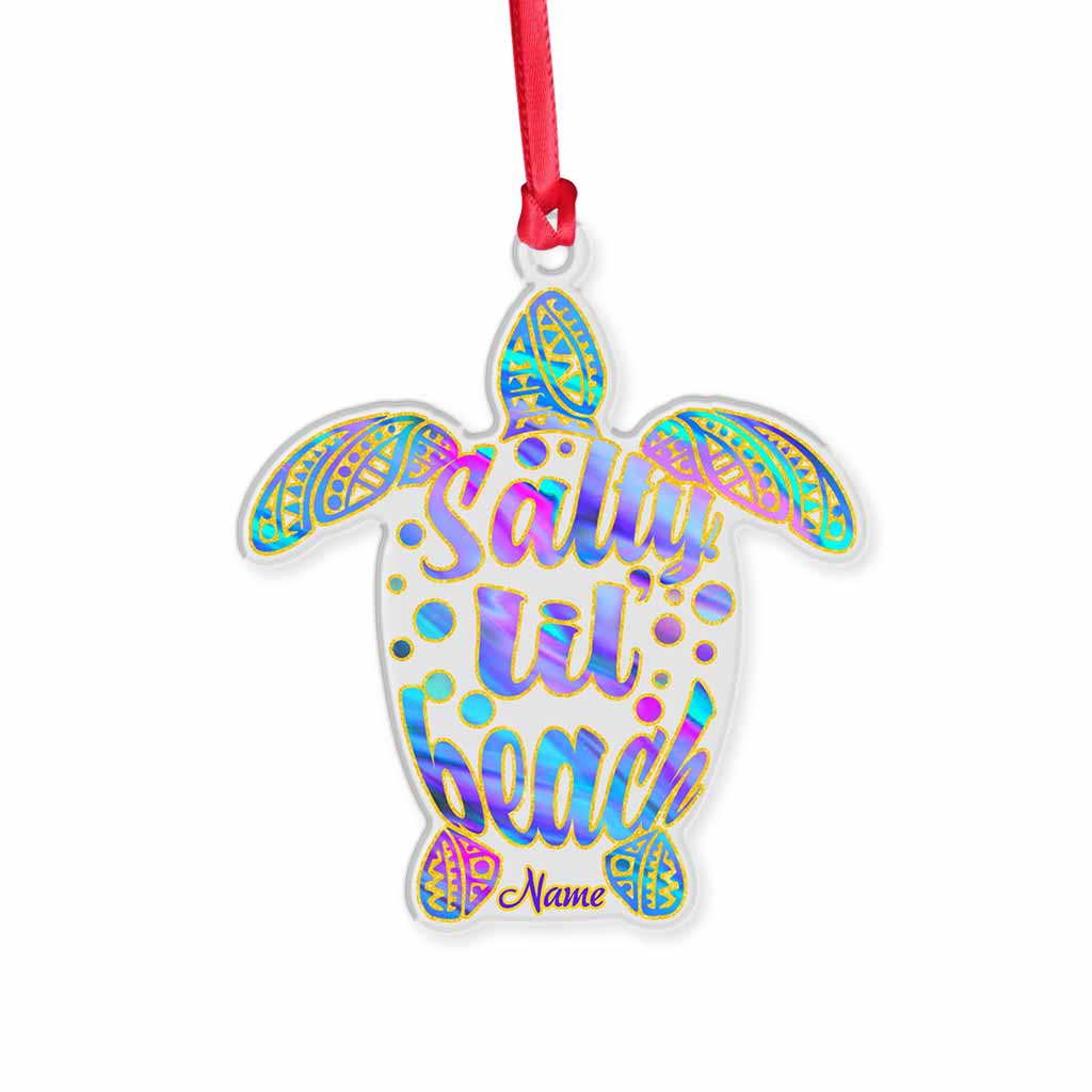 Salty Lil' Beach - Personalized Turtle Transparent Ornament