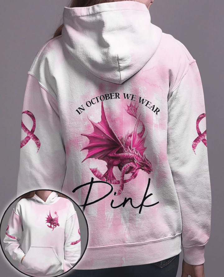 Dragon in October We Wear Pink Breast Cancer Awareness All Over T-shirt and Hoodie