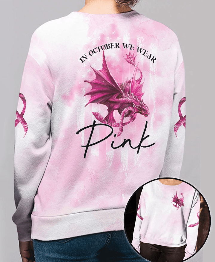 Dragon in October We Wear Pink Breast Cancer Awareness All Over T-shirt and Hoodie