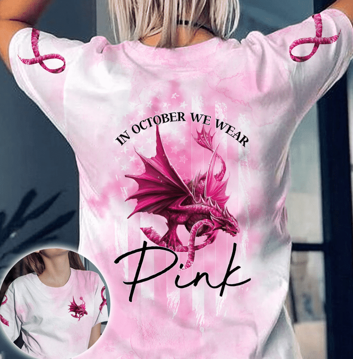 Dragon in October We Wear Pink Breast Cancer Awareness All Over T-shirt and Hoodie