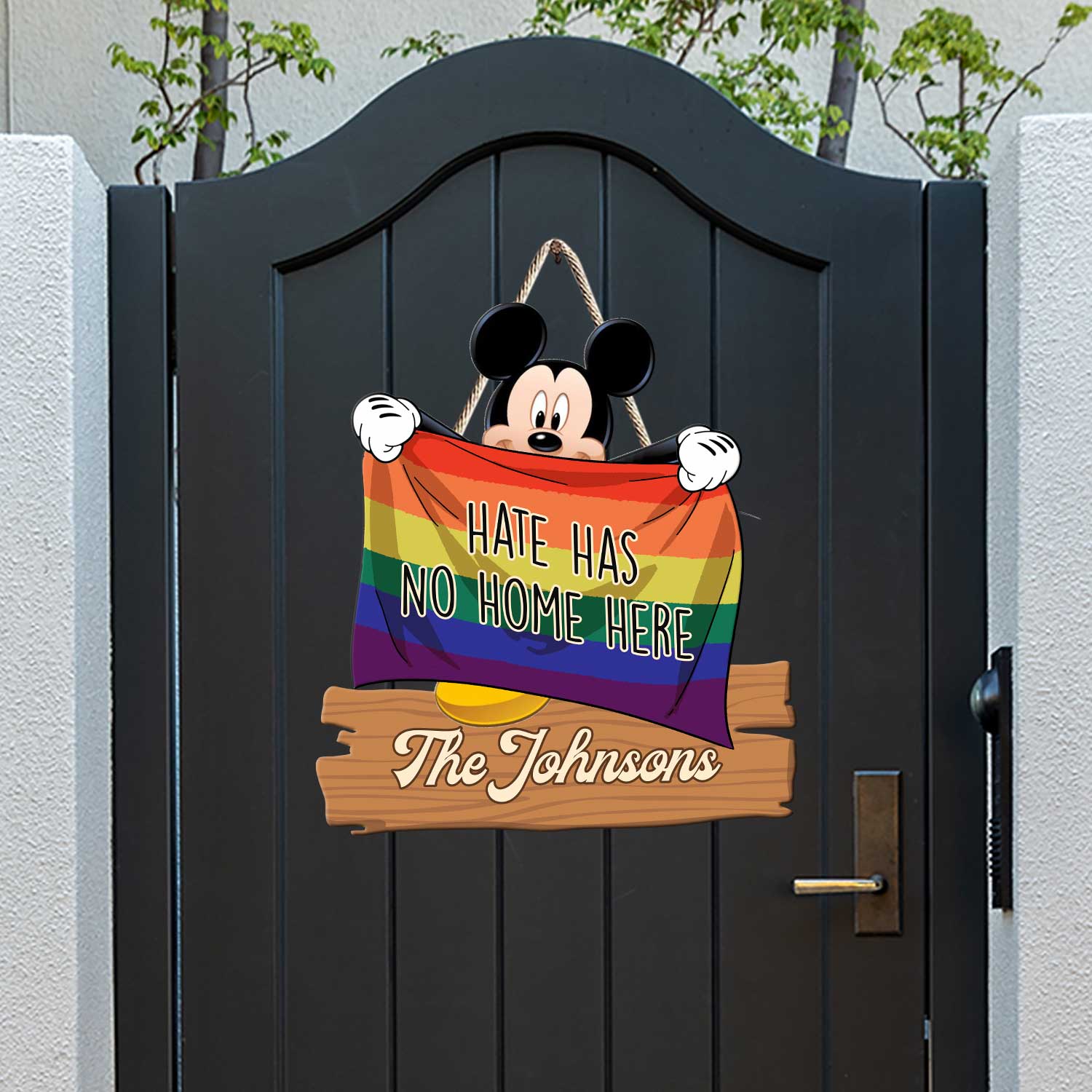 Hate Has No Home Here - Personalized LGBT Support Wood Sign