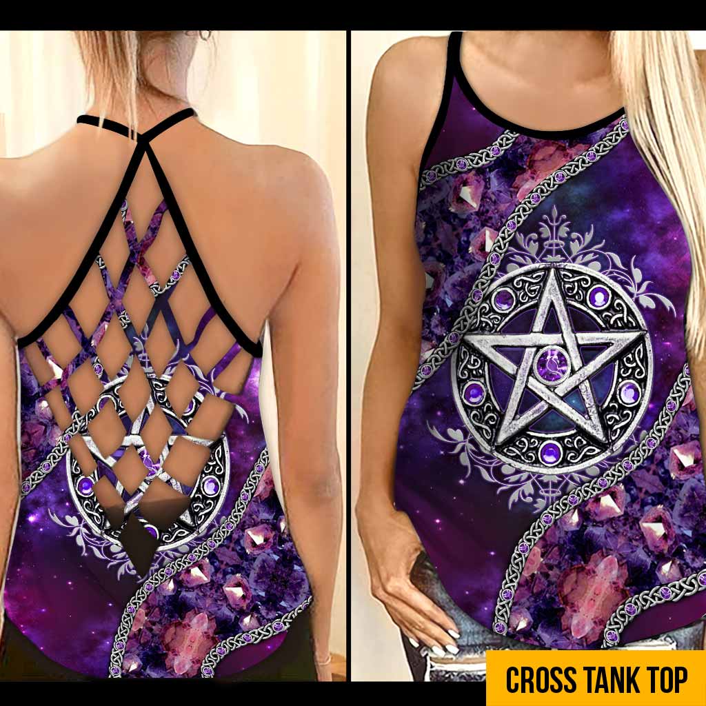 Witch Vibes Purple Pentagram Cross Tank Top
