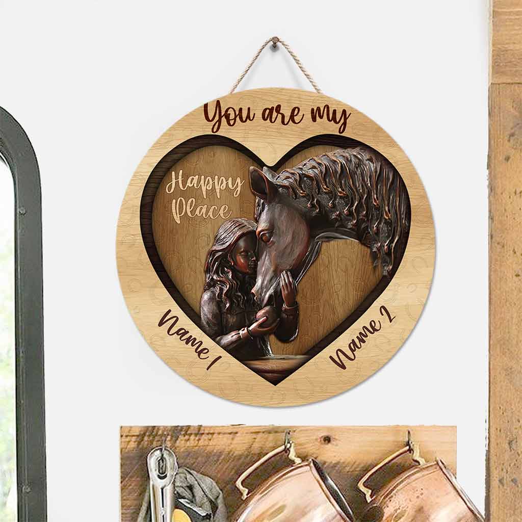 You're My Happy Place - Personalized Horse Round Wood Sign