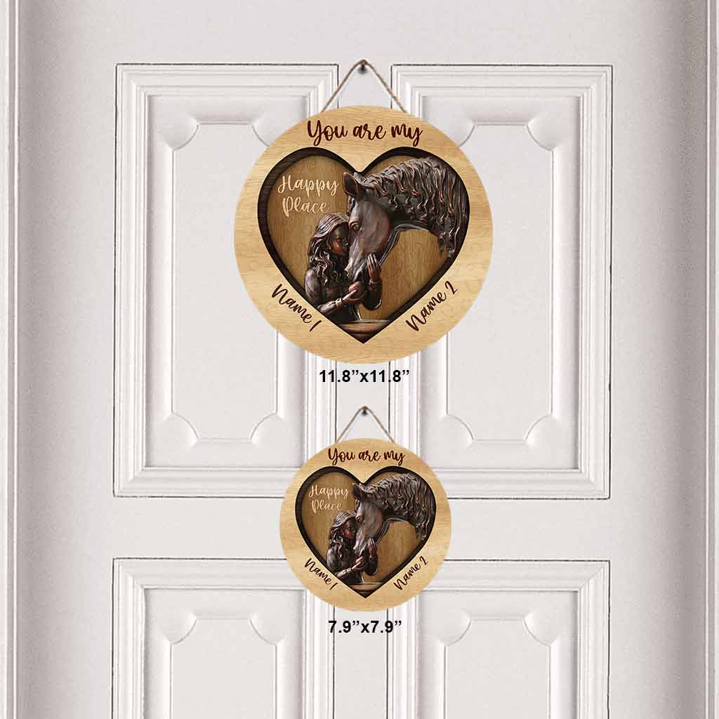 You're My Happy Place - Personalized Horse Round Wood Sign