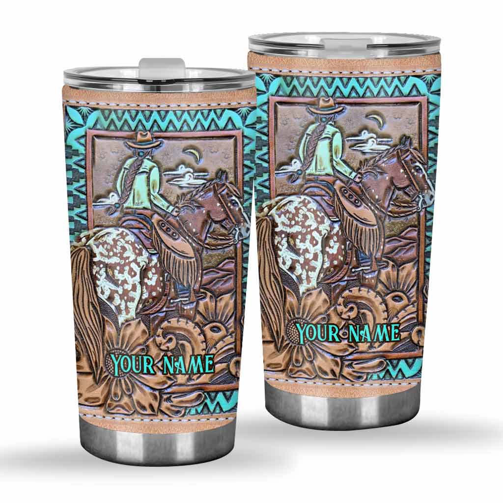 Love Horses - Personalized Tumbler With Leather Pattern Print