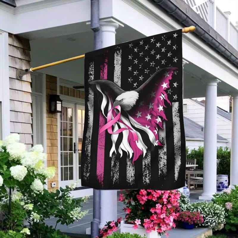 Eagle Star & Pink Ribbon American Flag - Breast Cancer Awareness House Flag 0822