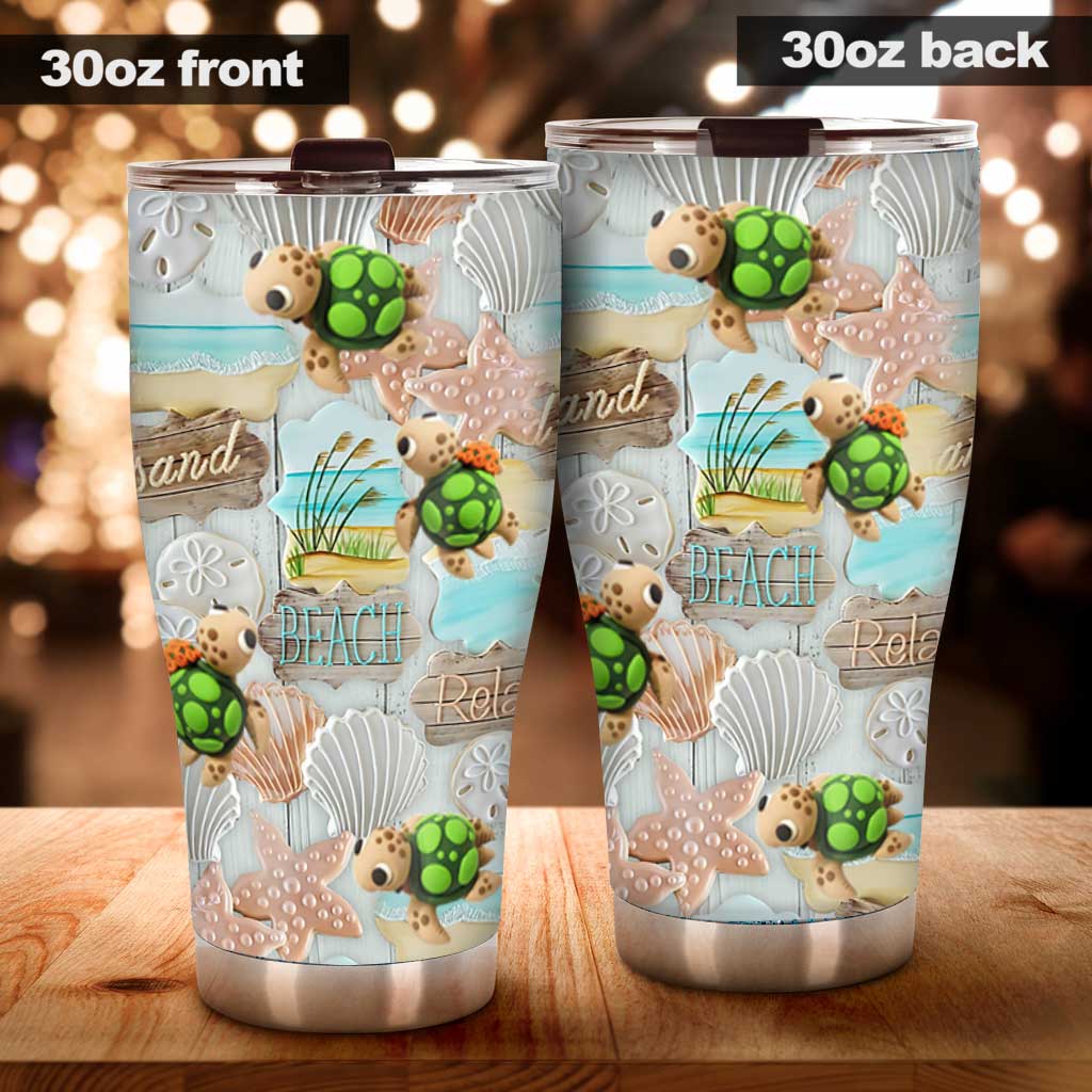 Sand Beach Relax - Turtle 3D Pattern Print Tumbler