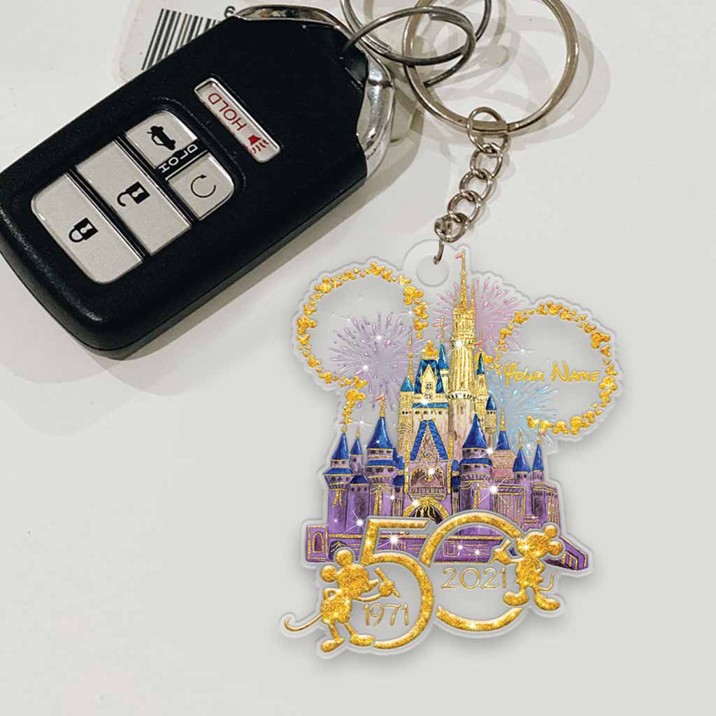 50th Anniversary Of Magic - Personalized Mouse Ears Castle Transparent Keychain