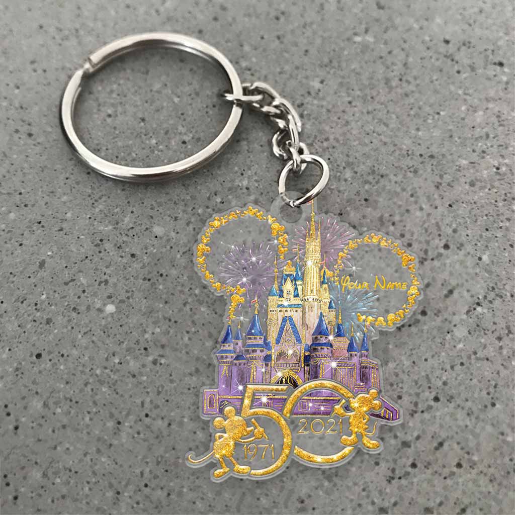 50th Anniversary Of Magic - Personalized Mouse Ears Castle Transparent Keychain