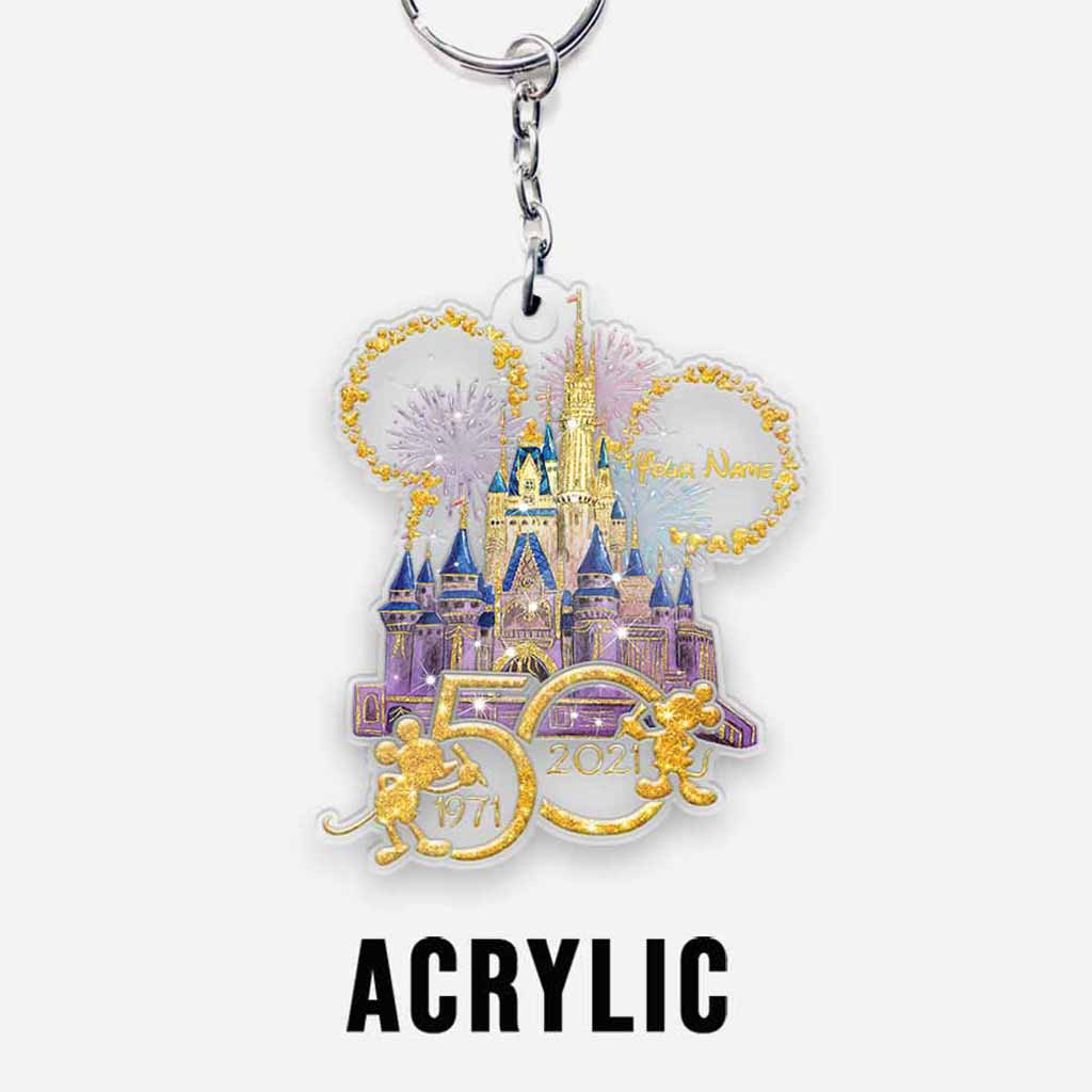 50th Anniversary Of Magic - Personalized Mouse Ears Castle Transparent Keychain