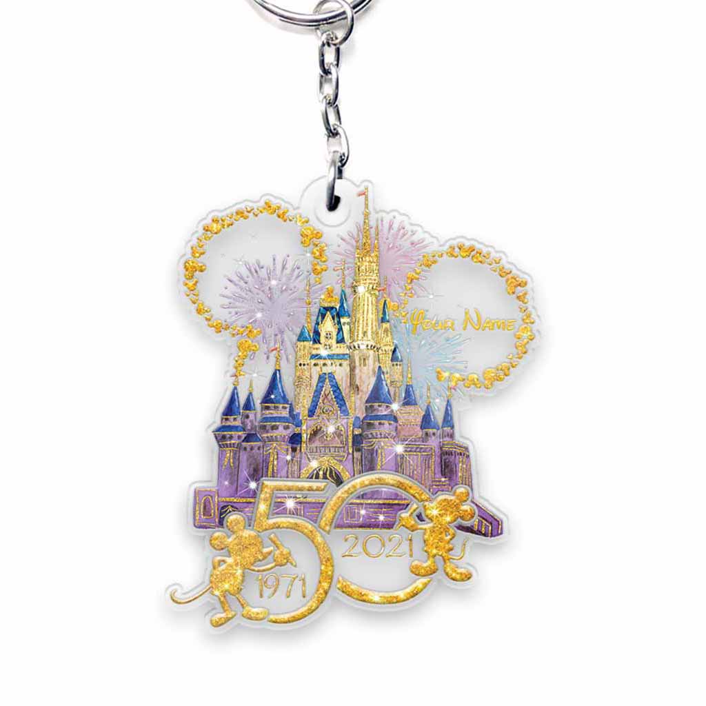 50th Anniversary Of Magic - Personalized Mouse Ears Castle Transparent Keychain
