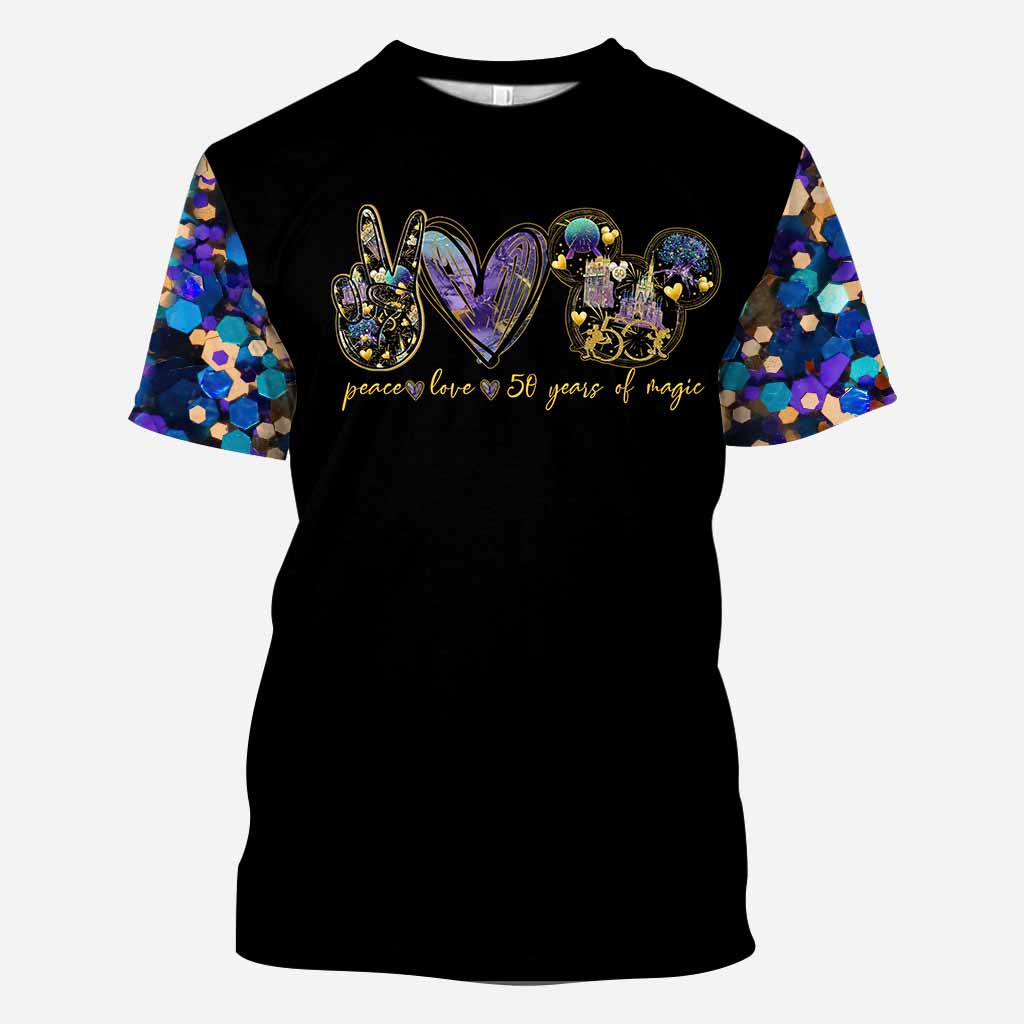 Peace Love 50 Years Of Magic - Personalized Mouse All Over T-shirt and Hoodie