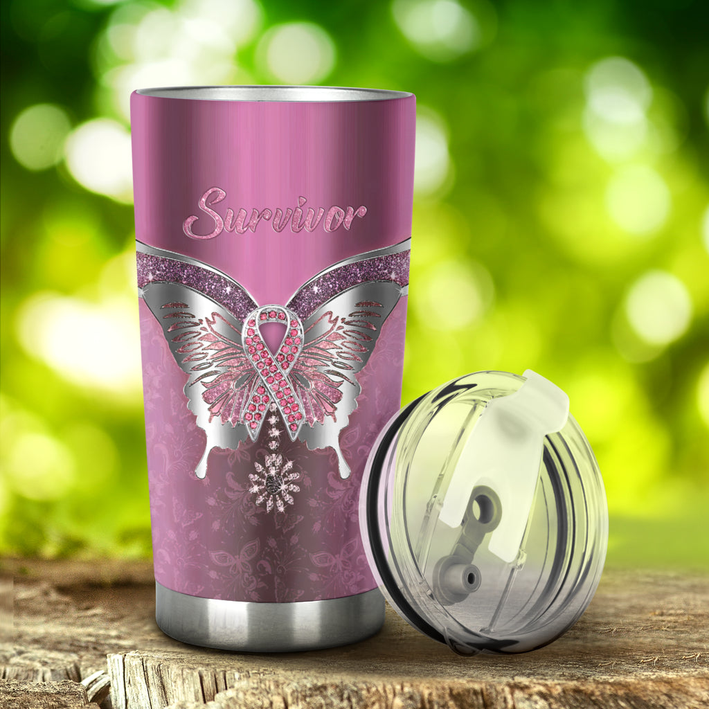 Survivor - Breast Cancer Awareness Tumbler With Metal Pattern Print 0622