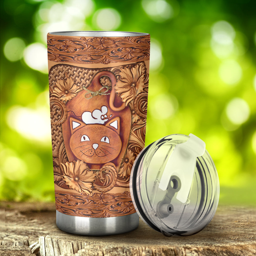 Cat Tumbler With Faux Wood Print 0622