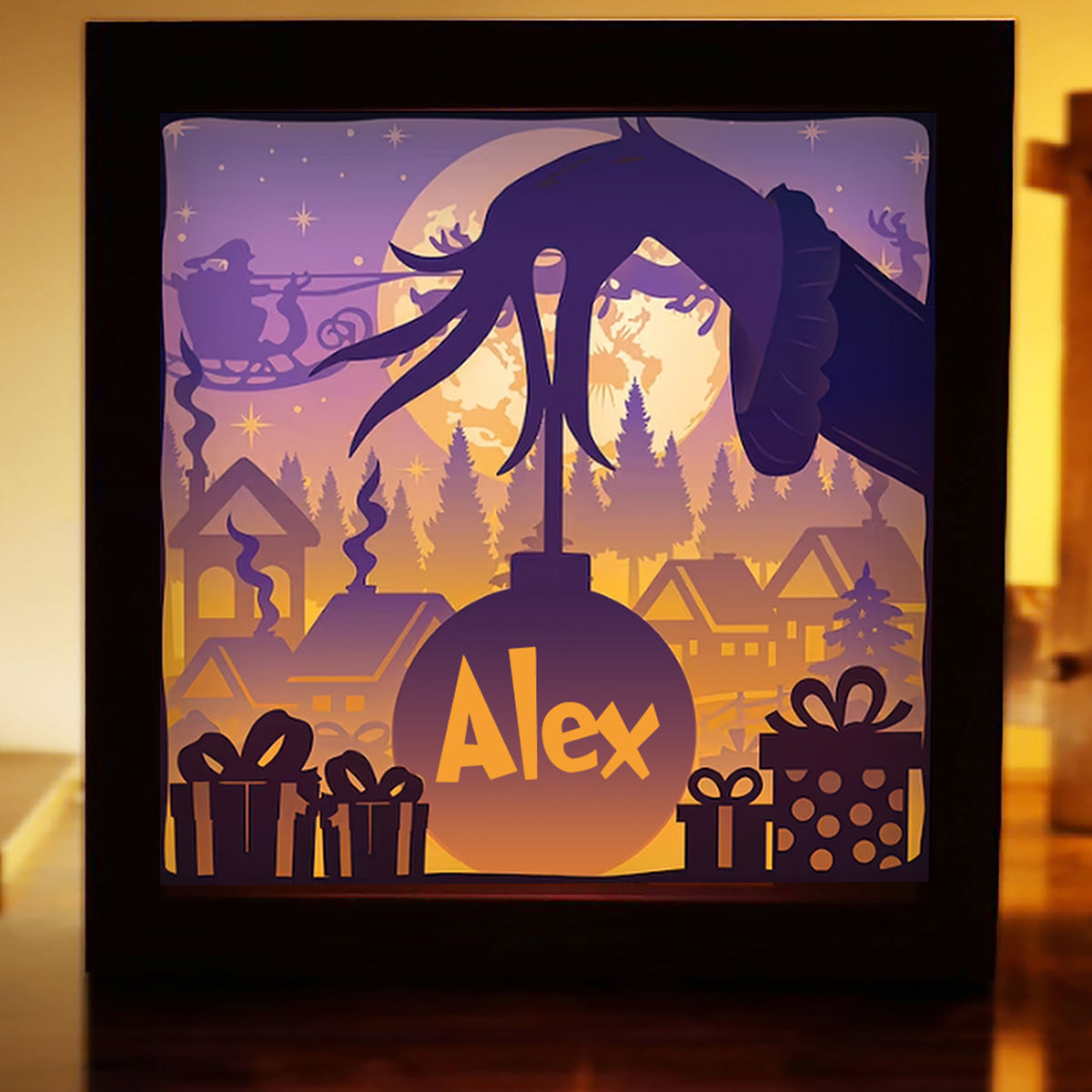 The Green Mischief - Personalized Stole Christmas Light Shadow Box