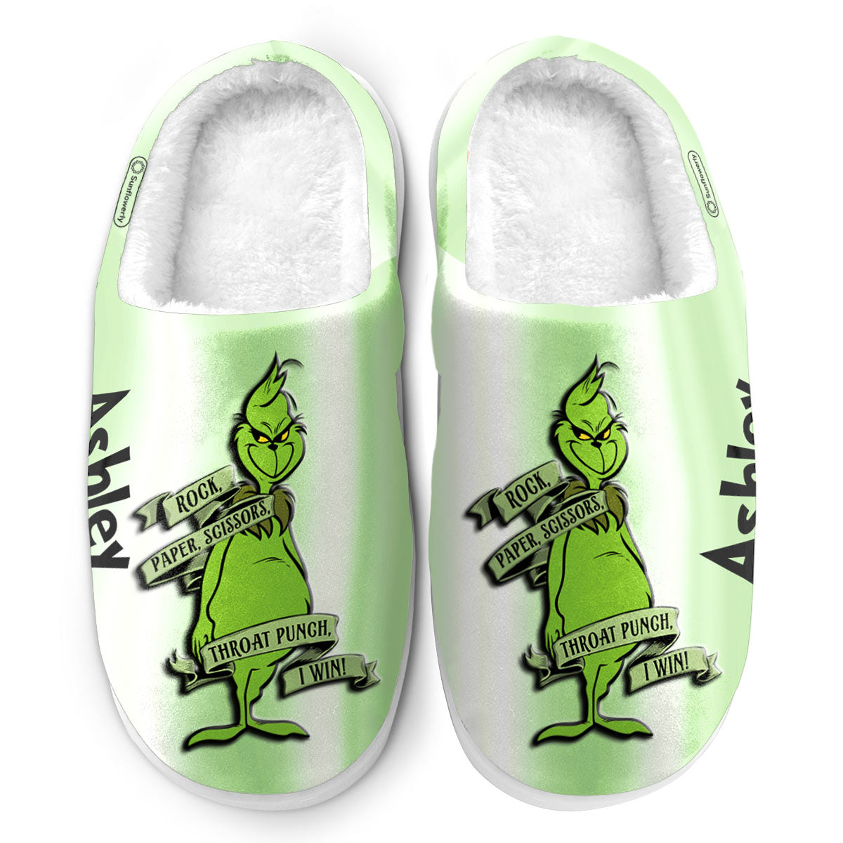 Rock Paper Throat Punch - Personalized Stole Christmas Slippers