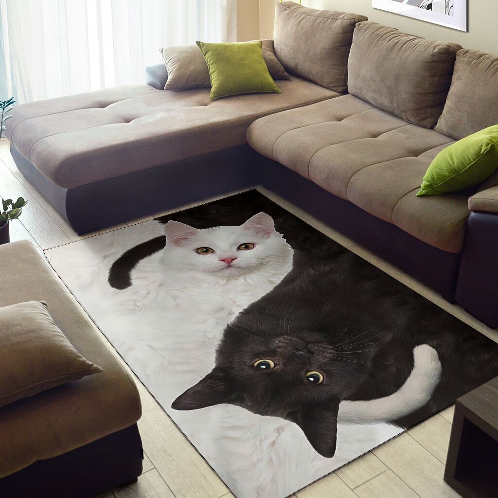 Yin Yang Cats Fur Pattern Print Cat Rug 0622