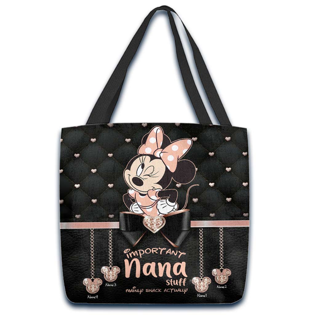 Nana Stuff - Personalized Mother's Day Mouse Tote Bag With Leather Pattern Print