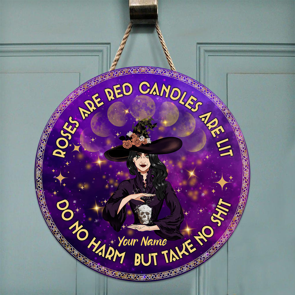 Roses Are Red Candles Are Lit - Personalized Witch Round Wood Sign