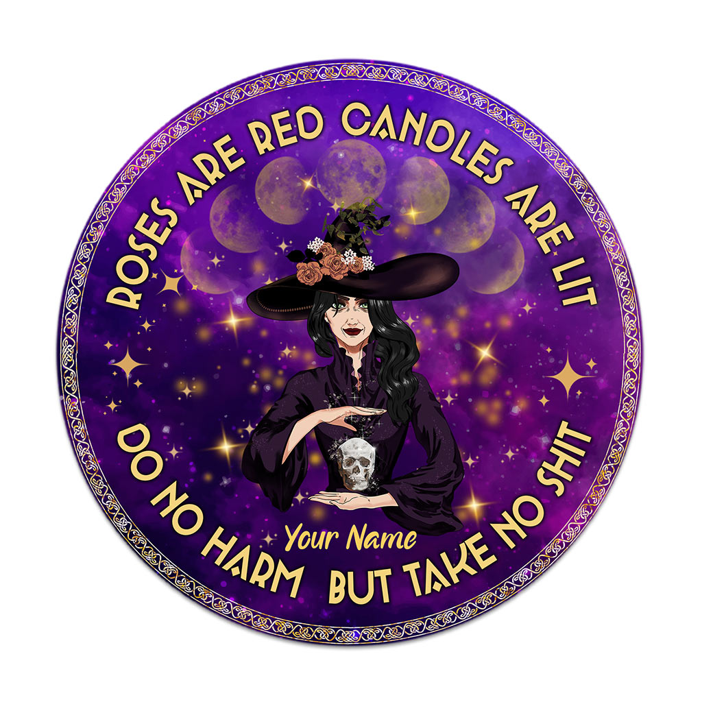 Roses Are Red Candles Are Lit - Personalized Witch Round Wood Sign