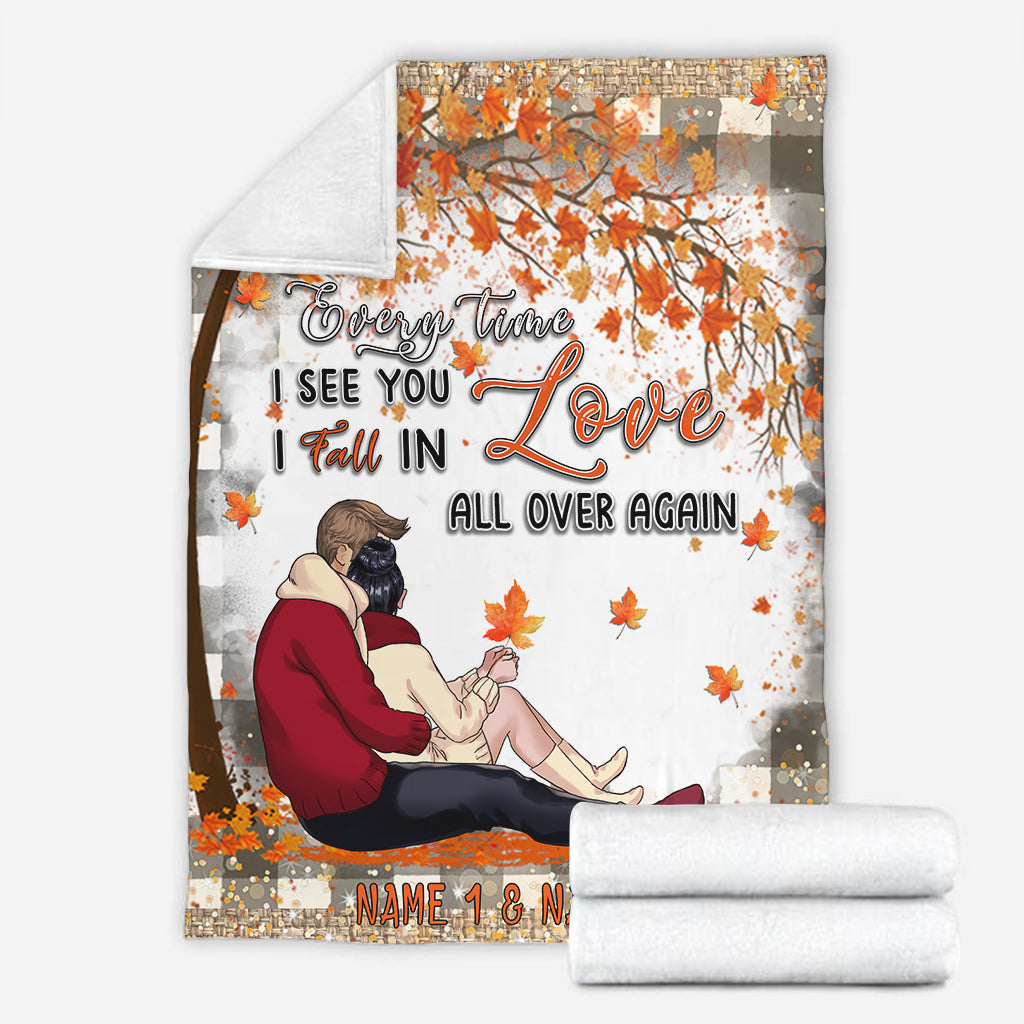 I Fall In Love All Over Again - Personalized Fall Couple Blanket