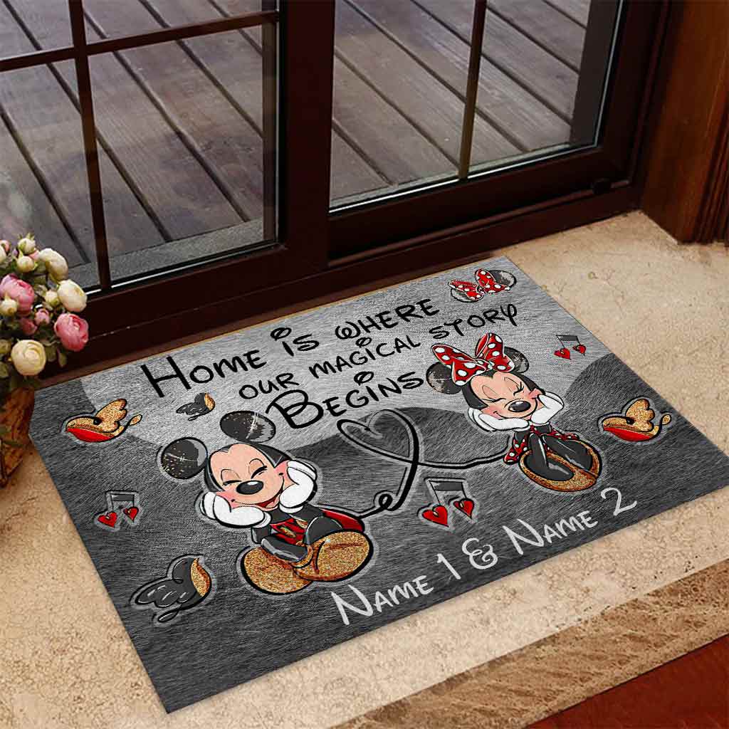 Home Is Where Our Magical Story Begins Mouse Ears Couple - Personalized Doormat