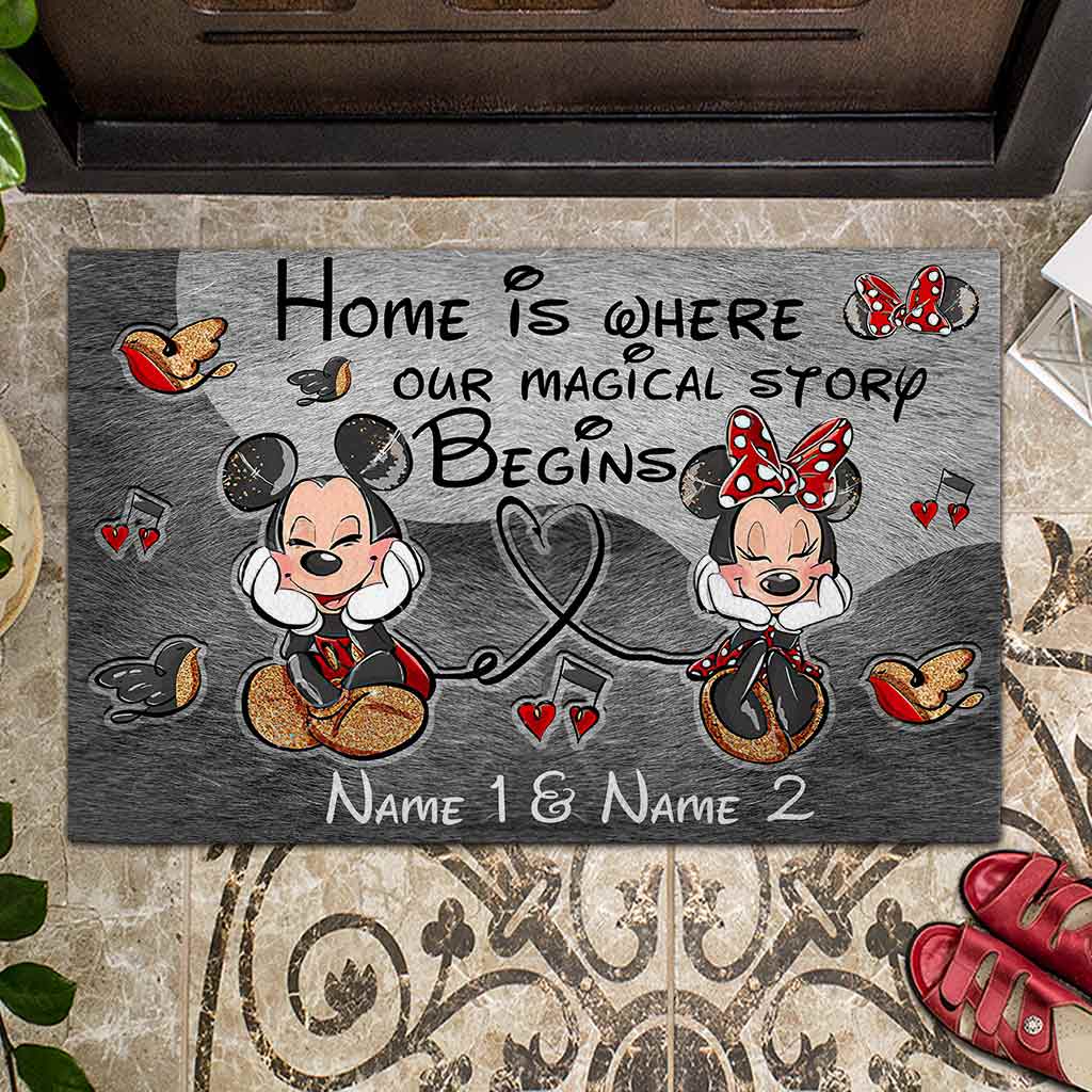 Home Is Where Our Magical Story Begins Mouse Ears Couple - Personalized Doormat