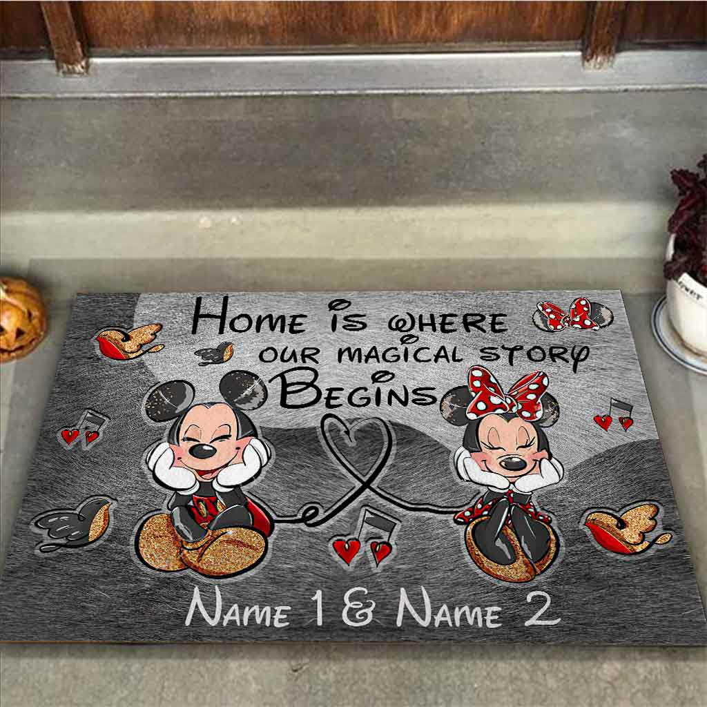 Home Is Where Our Magical Story Begins Mouse Ears Couple - Personalized Doormat