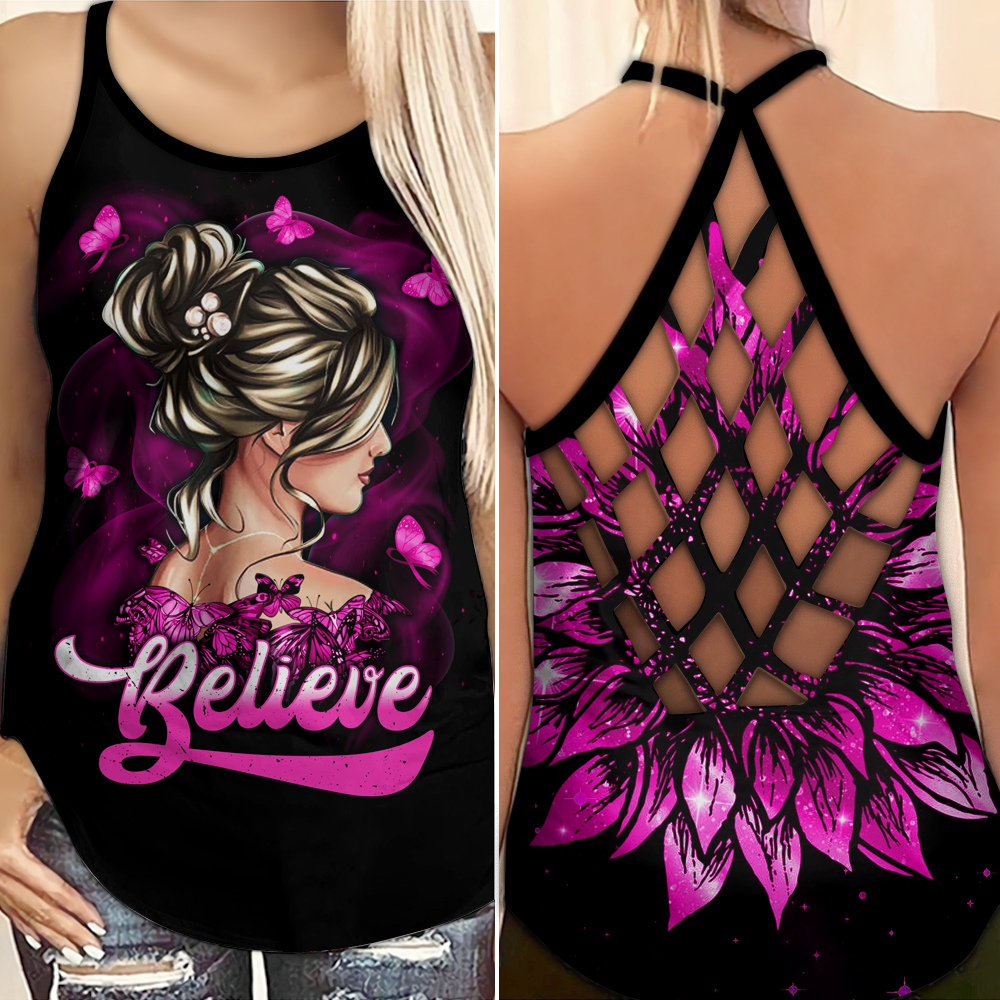 Believe Girl - Breast Cancer Awareness Cross Tank Top 0722