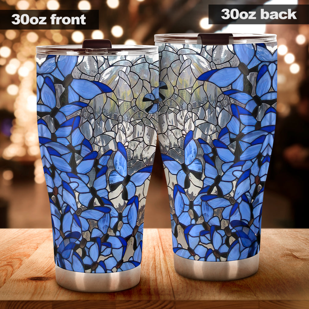 Butterfly Stained Glass Pattern Print Butterfly Tumbler 0622