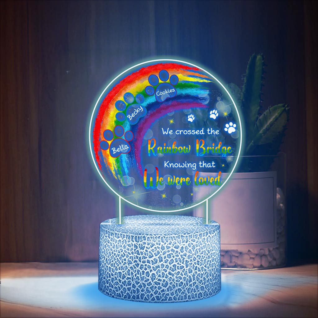 I Crossed The Rainbow Bridge - Personalized Cat Shaped Plaque Light Base