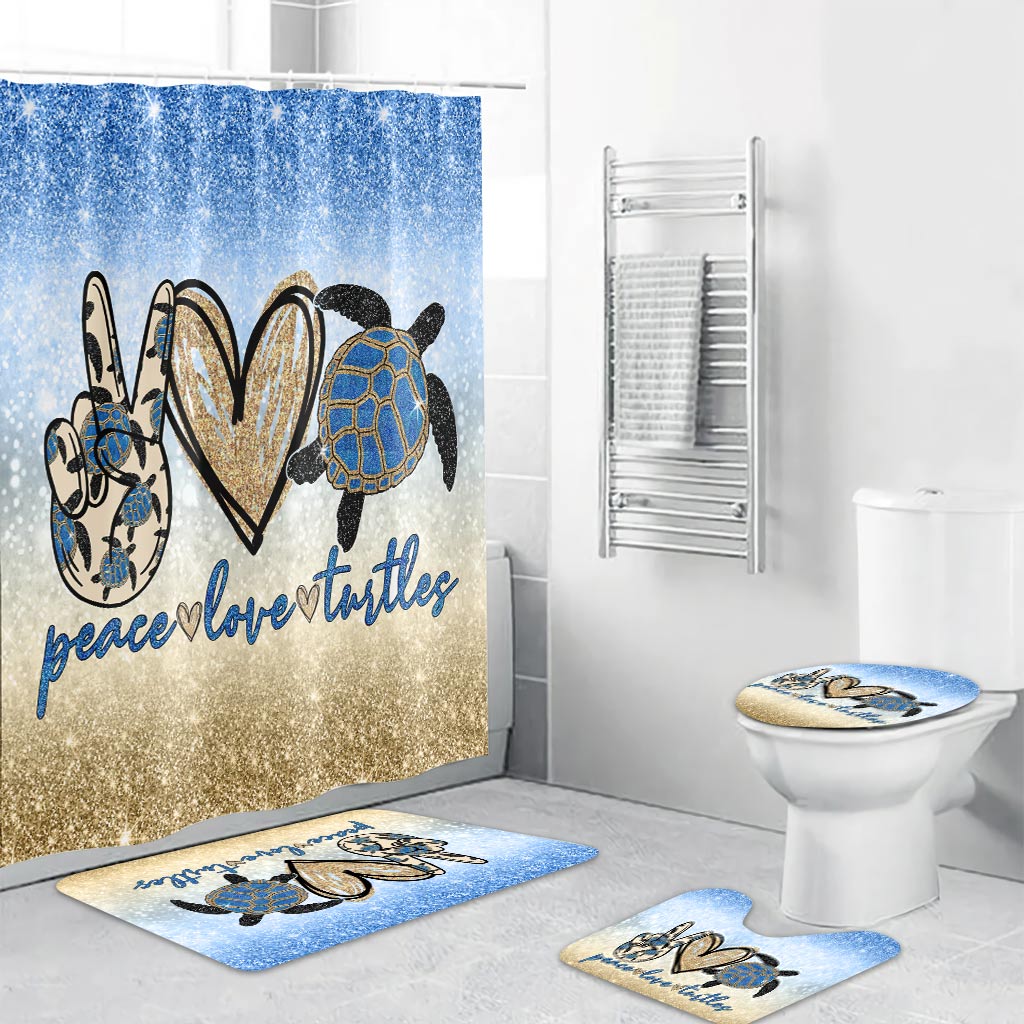 Peace Love Turtle - Turtle Bathroom Curtain & Mats Set