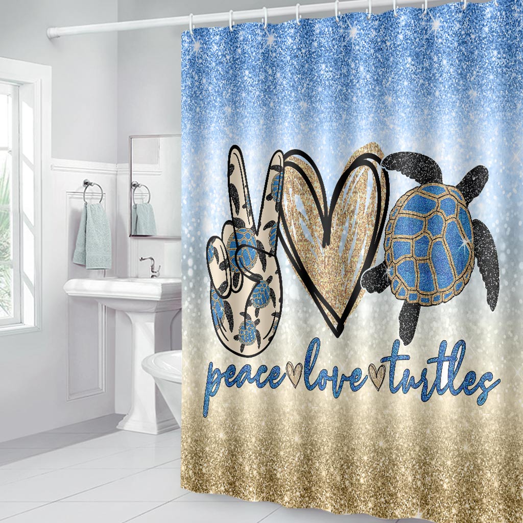 Peace Love Turtle - Turtle Bathroom Curtain & Mats Set