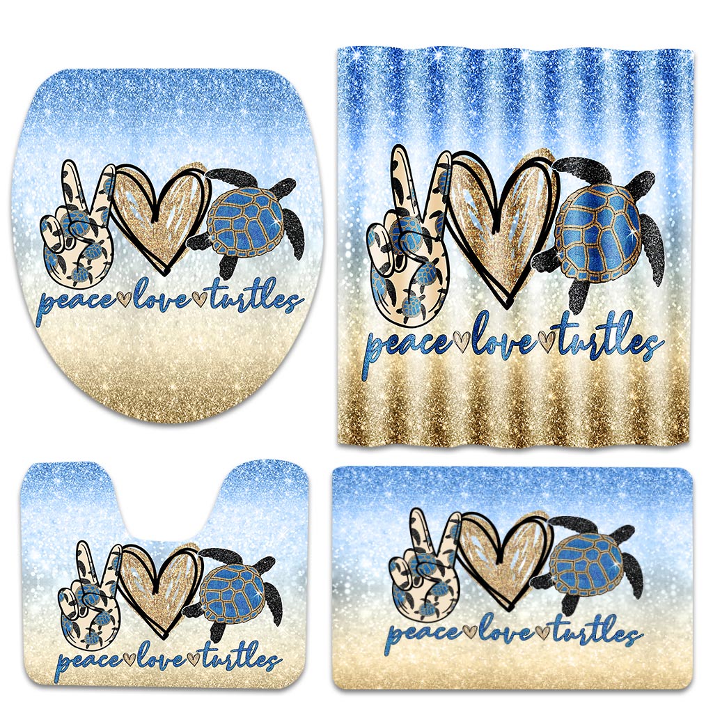 Peace Love Turtle - Turtle Bathroom Curtain & Mats Set