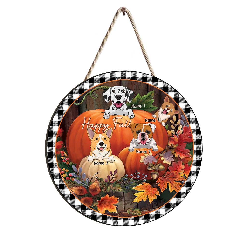 Happy Fall - Personalized Fall Dog Round Wood Sign