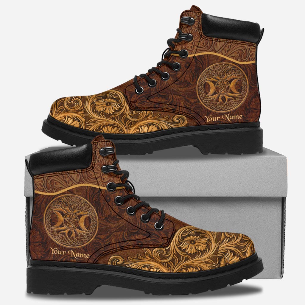 Circle Of Life - Personalized Witch All Season Boots With Leather Pattern Print