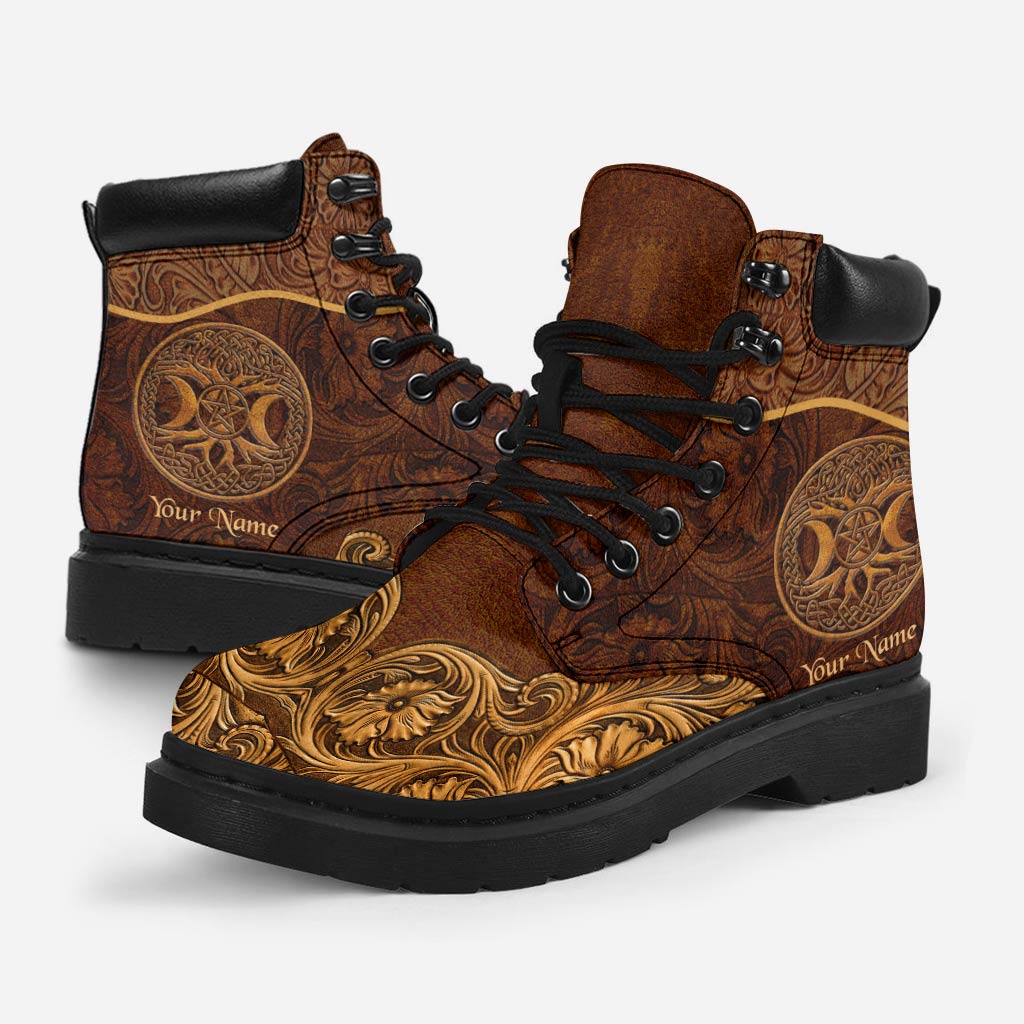 Circle Of Life - Personalized Witch All Season Boots With Leather Pattern Print