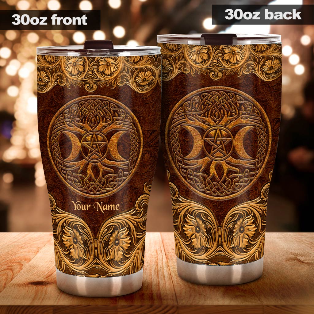 Circle Of Life - Personalized Witch Tumbler With Leather Pattern Print