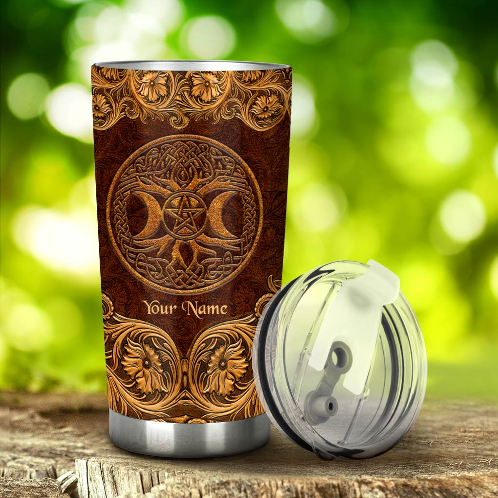 Circle Of Life - Personalized Witch Tumbler With Leather Pattern Print