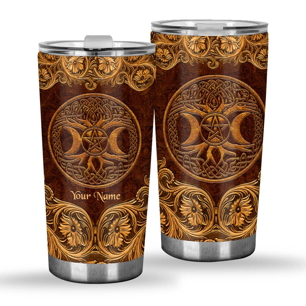 Circle Of Life - Personalized Witch Tumbler With Leather Pattern Print