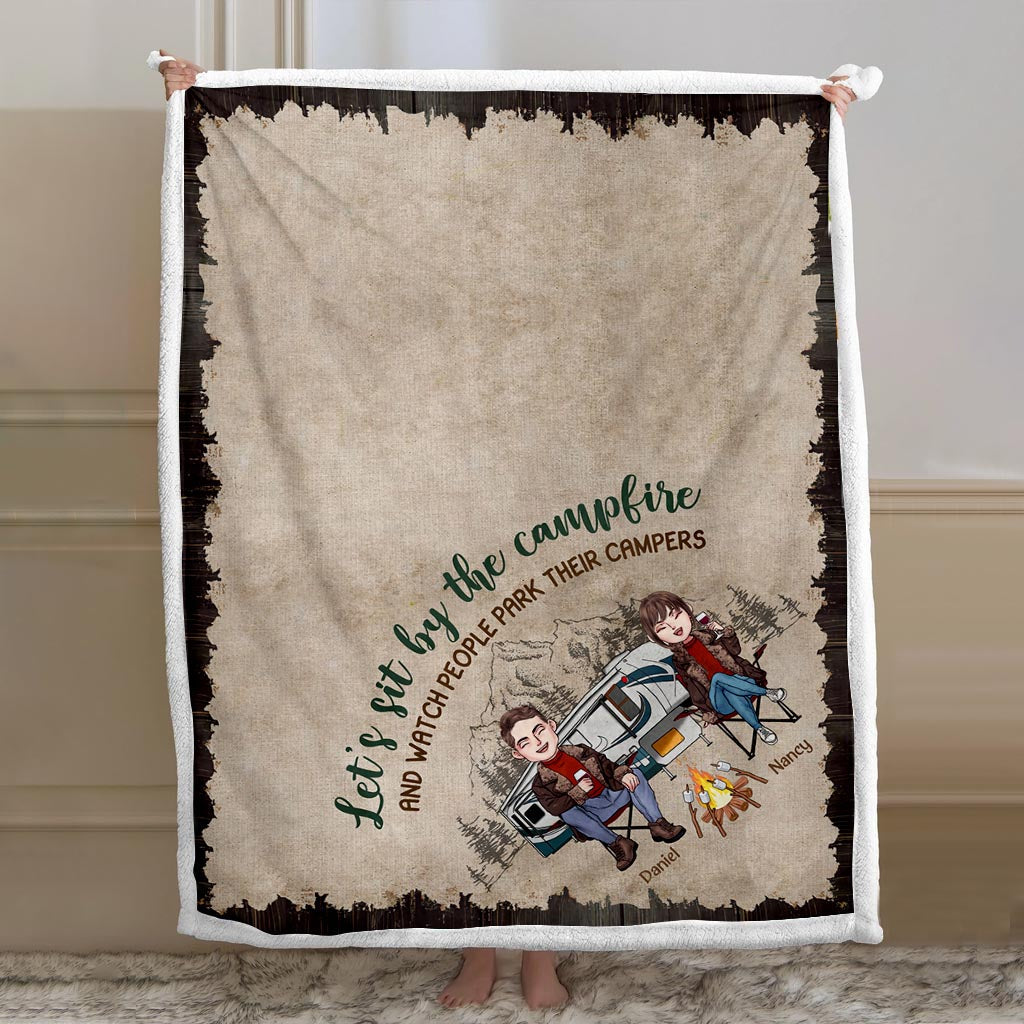 Let's Sit By The Campfire And Watch People Park Their Campers - Personalized Couple Camping Blanket