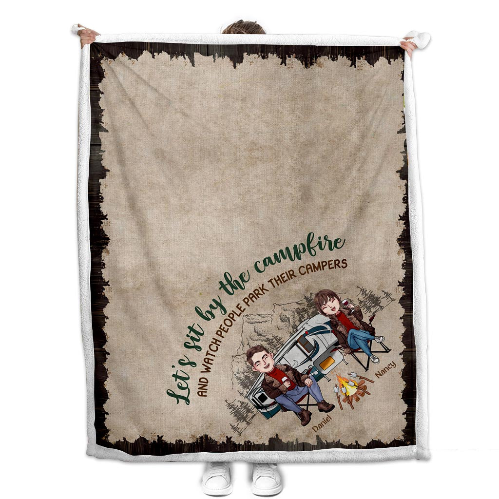Let's Sit By The Campfire And Watch People Park Their Campers - Personalized Couple Camping Blanket