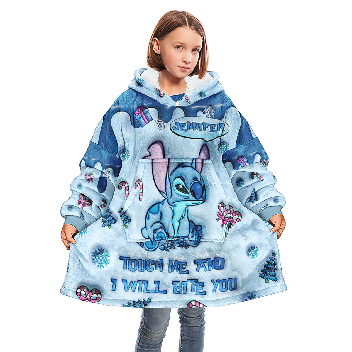 Touch Me And I Will Bite You - Personalized Ohana Blanket Hoodie