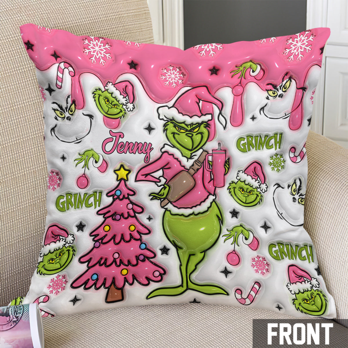 Merry Grinchmas - Personalized Stole Christmas Throw Pillow