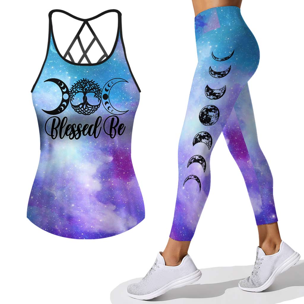 Blessed Be Triple Moon - Witch Cross Tank Top and Leggings