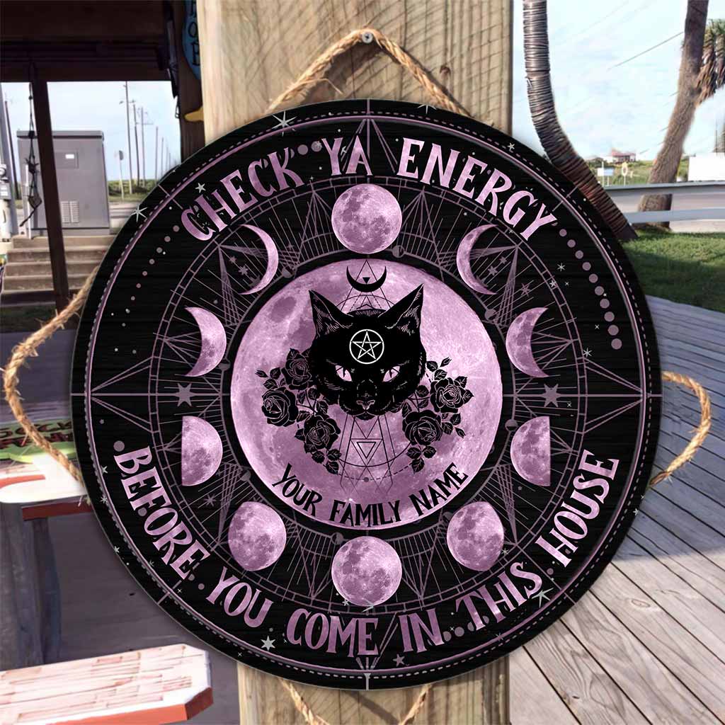 Check Ya Energy - Witch Personalized Round Wood Sign