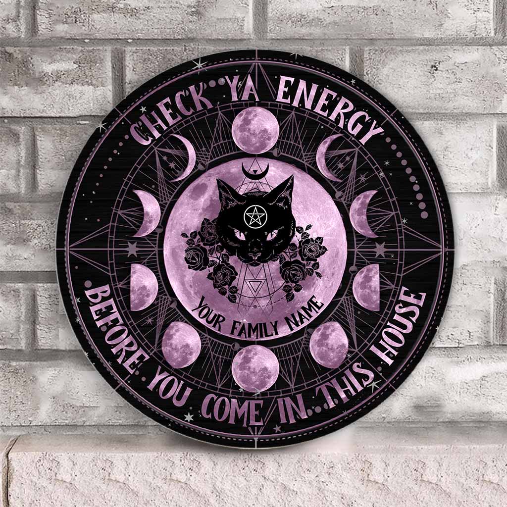 Check Ya Energy - Witch Personalized Round Wood Sign
